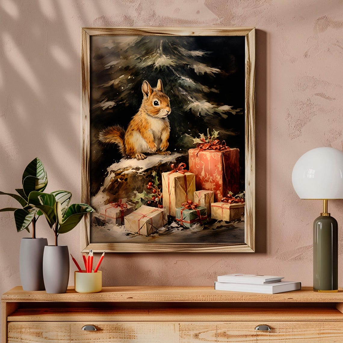 Squirrel Christmas Gifts Snowy Pine Tree Vintage Holiday Animal Poster - Image 6