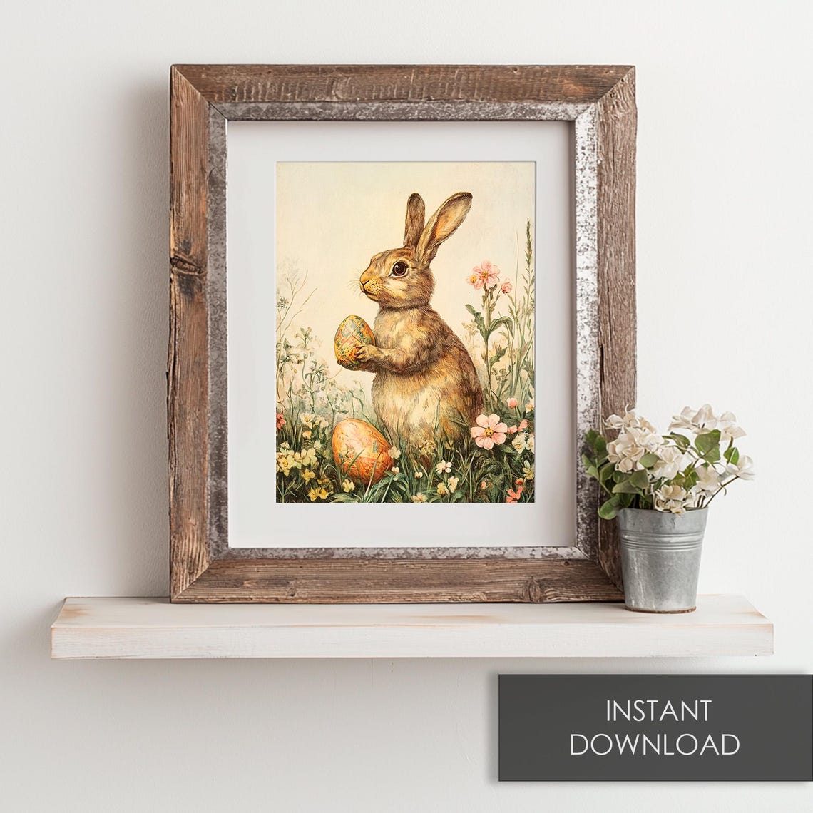 Easter Bunny Holding Painted Egg Among Spring Wildflowers Poster - Image 6