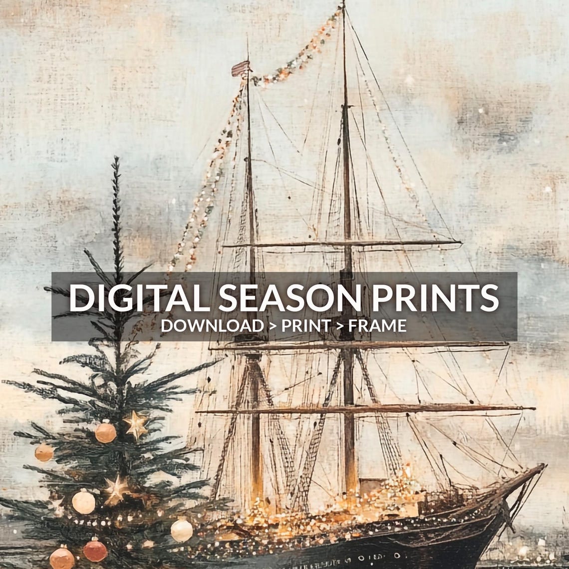 Tall Ship Harbor Christmas Tree Festive Vintage Nautical Art Print - Image 6