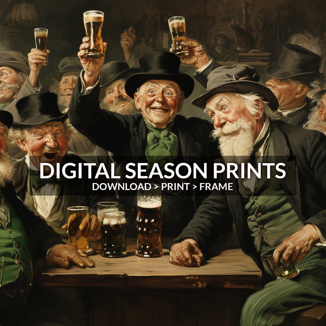 Joyful Irish Men Raising Beer Glasses in an Old Pub Scene Print - Image 6