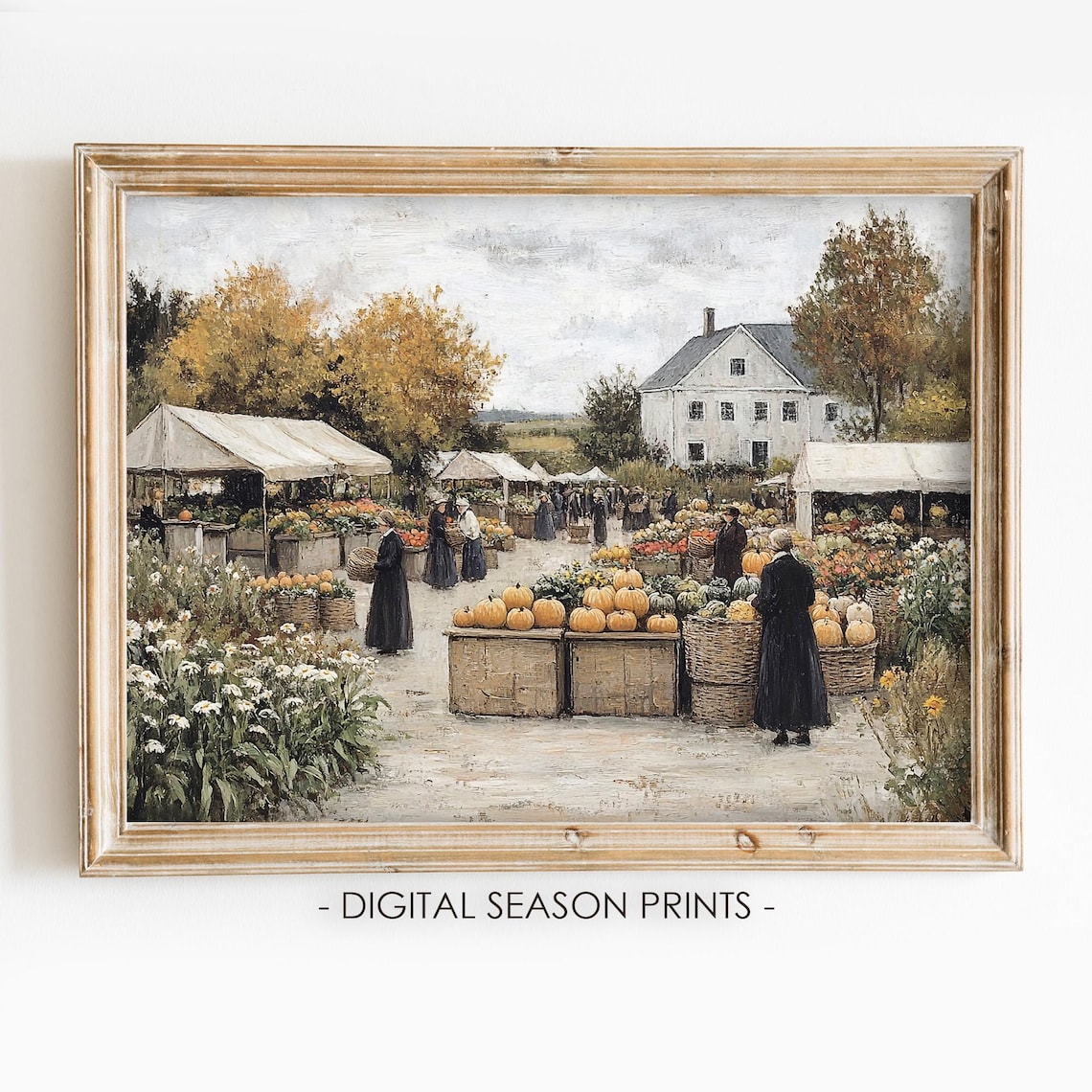 Vintage Country Pumpkin Market Fair White Farmhouse Autumn Harvest Poster