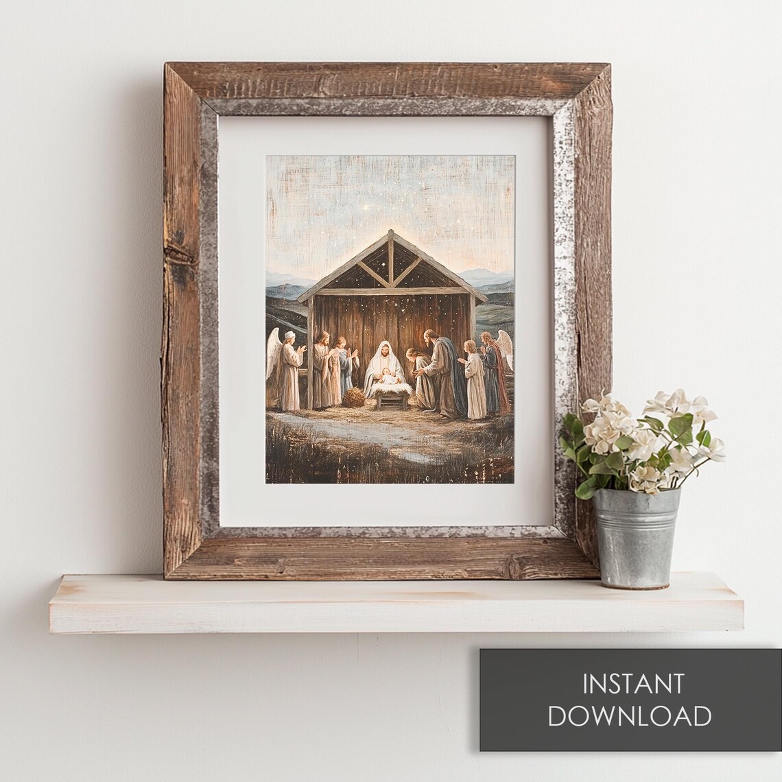 Vintage Nativity Scene Painting Baby Jesus in Wooden Manger Poster - Image 6
