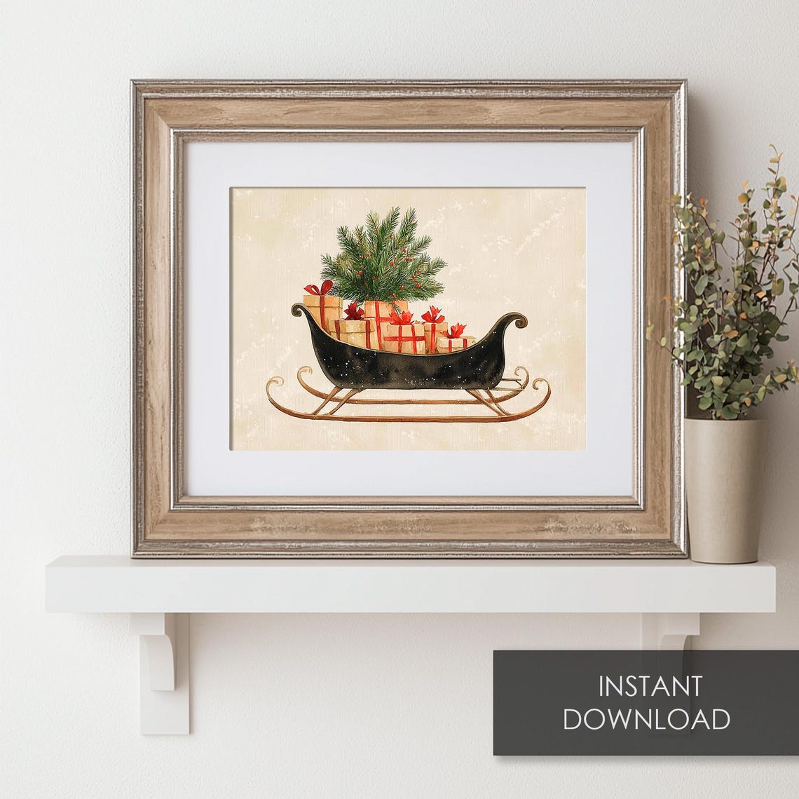 Black Sleigh Christmas Gifts Tree Vintage Holiday Winter Poster - Image 6