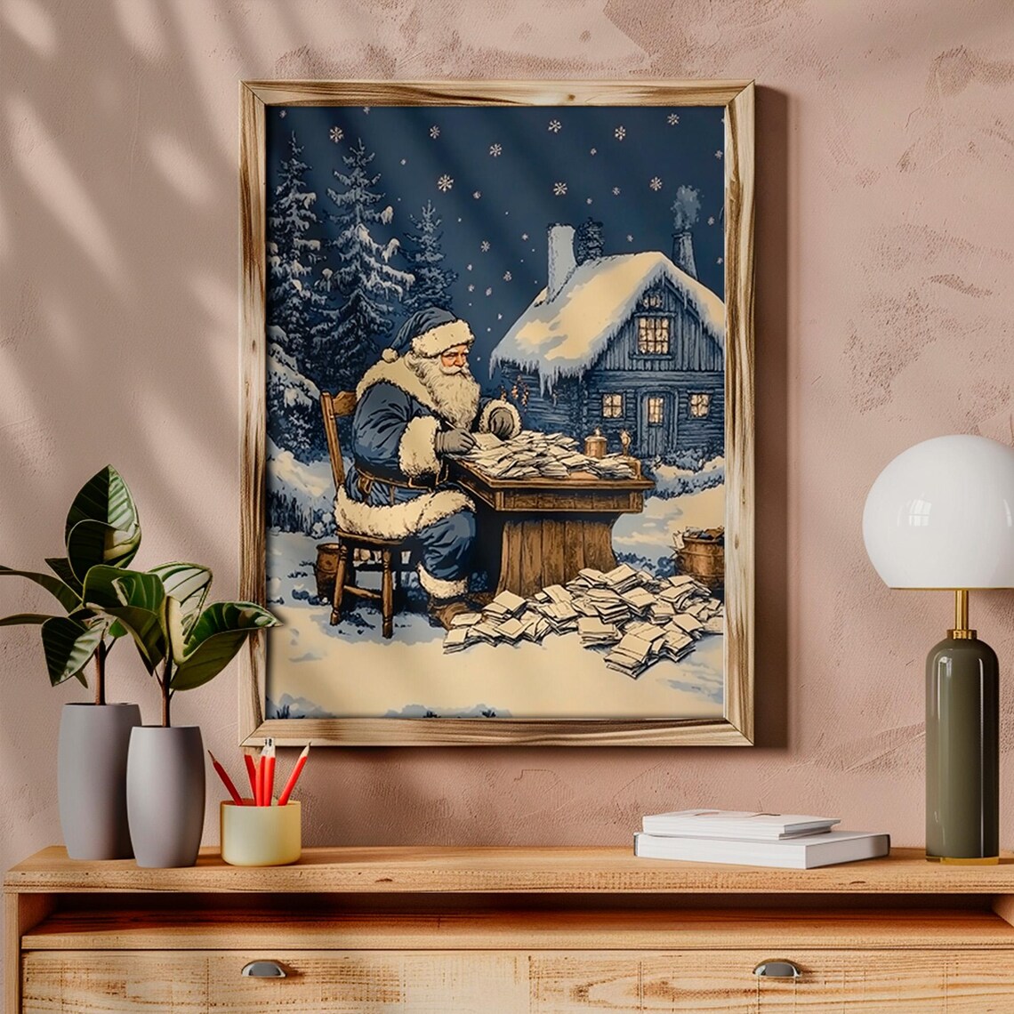 Vintage Santa Claus Reading Christmas Letters At Night Poster - Image 6