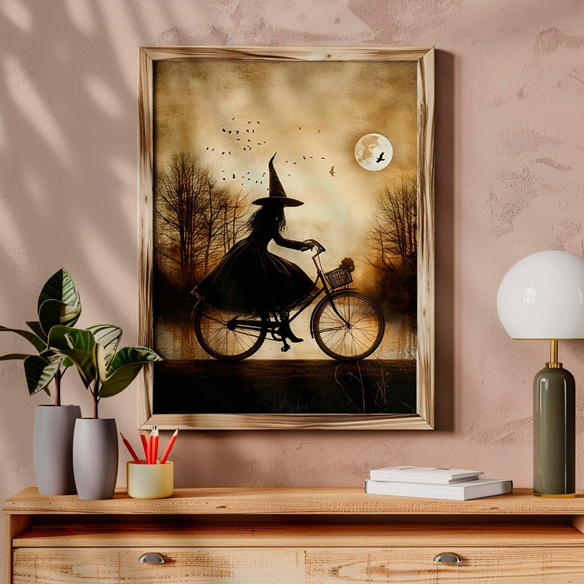 Witch Bicycle Full Moon Halloween Night Silhouette Gothic Art Poster - Image 6