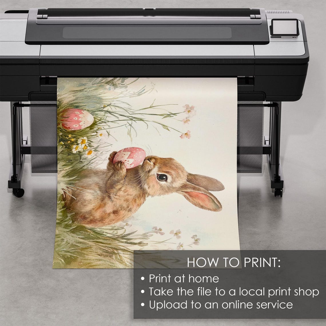 Easter Bunny Holding Pink Egg In Wildflower Meadow Vintage Poster - Image 5