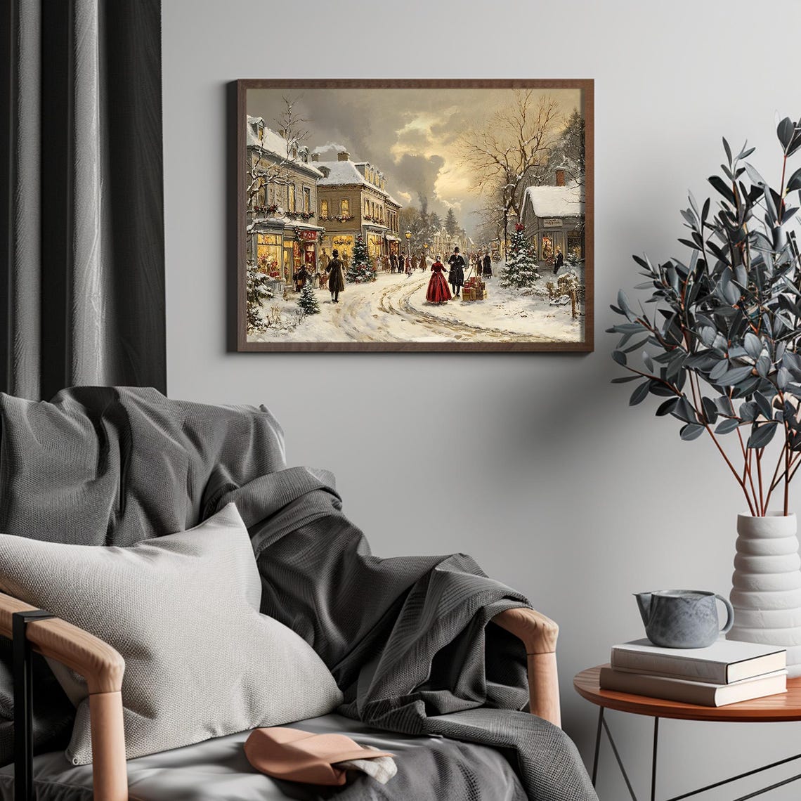 Victorian Christmas Town Snowy Street With Festive Shops Poster - Image 4