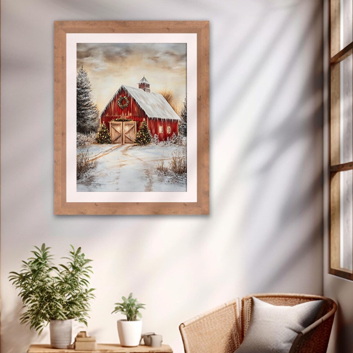 Red Barn Snowy Christmas Farmhouse Winter Wonderland Art Print - Image 2