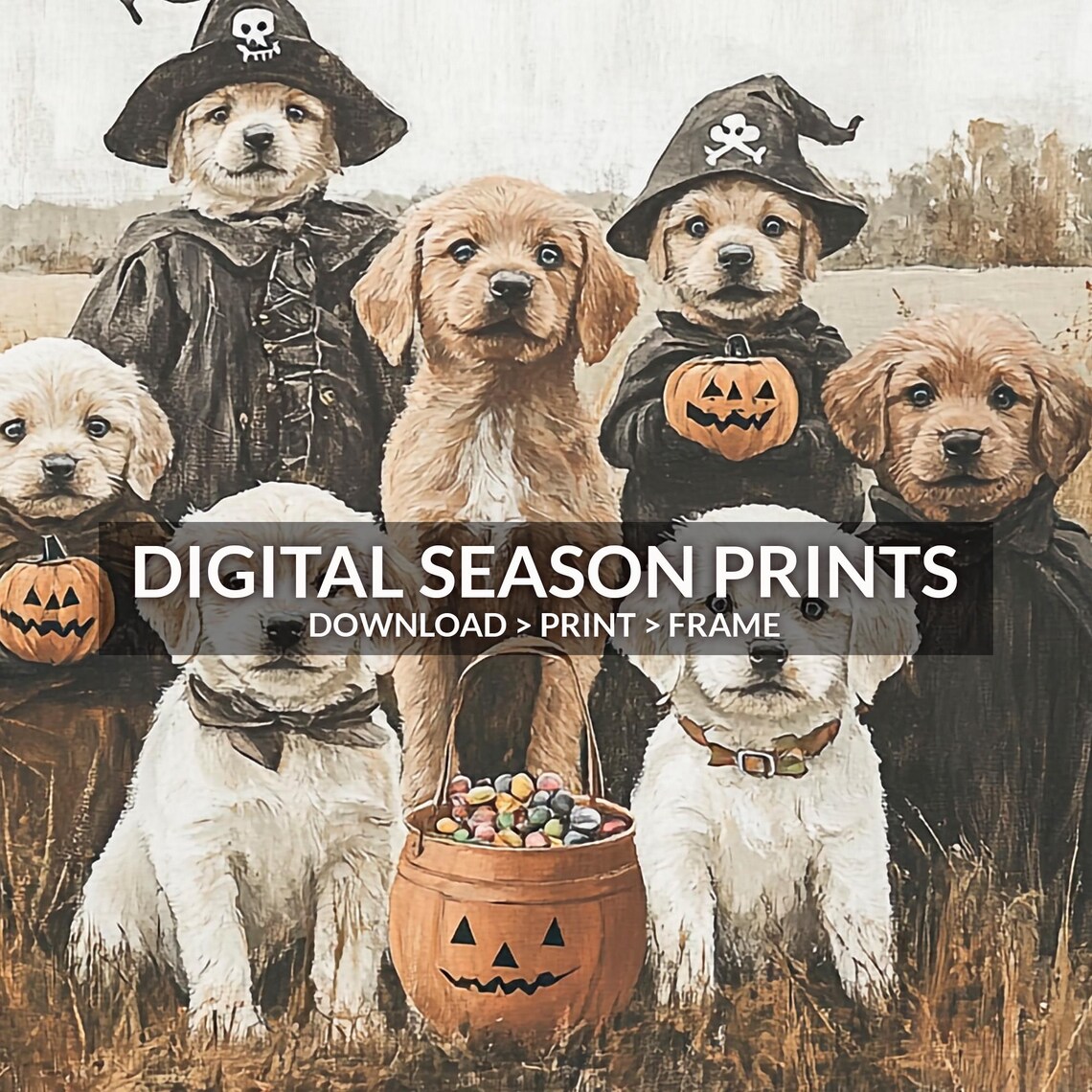 Cute Halloween Puppies in Costumes Trick or Treat Vintage Poster - Image 6