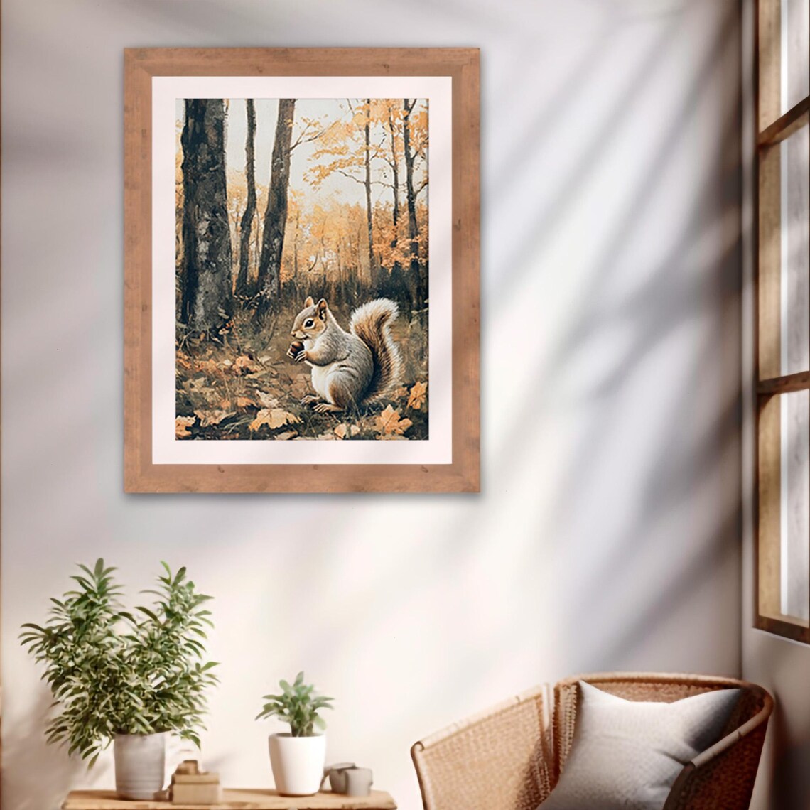 Squirrel Holding Acorn Golden Autumn Forest Vintage Woodland Animal Poster - Image 2