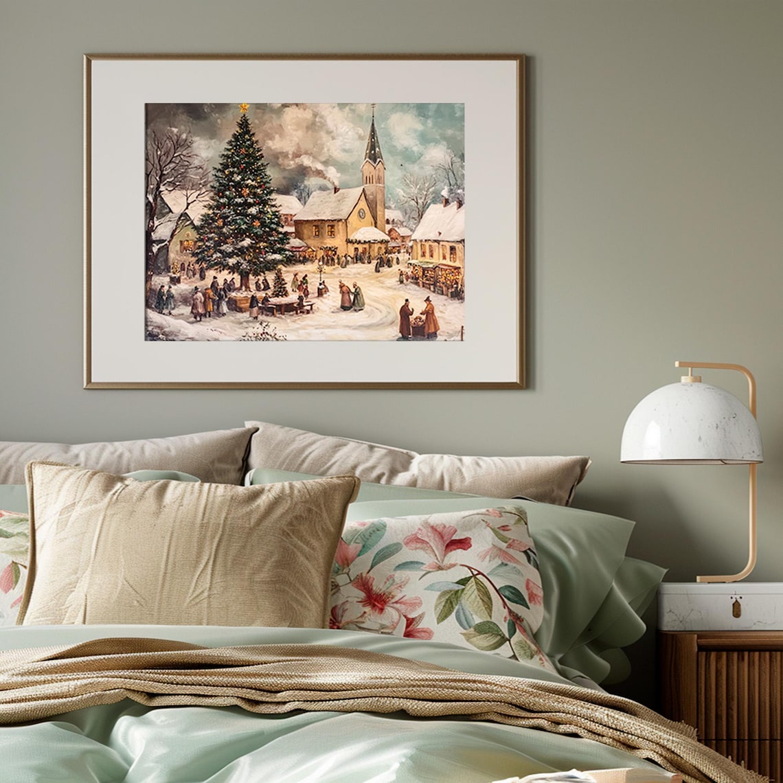 Vintage Christmas Town With Church Art Print - Image 4