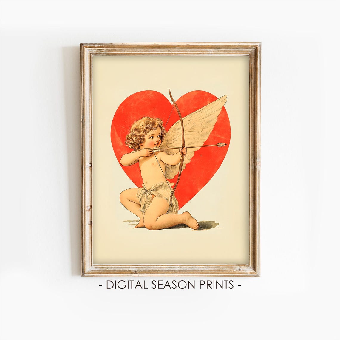 Sweet Vintage Cupid with Bow and Arrow Before a Big Red Heart Print - Image 2