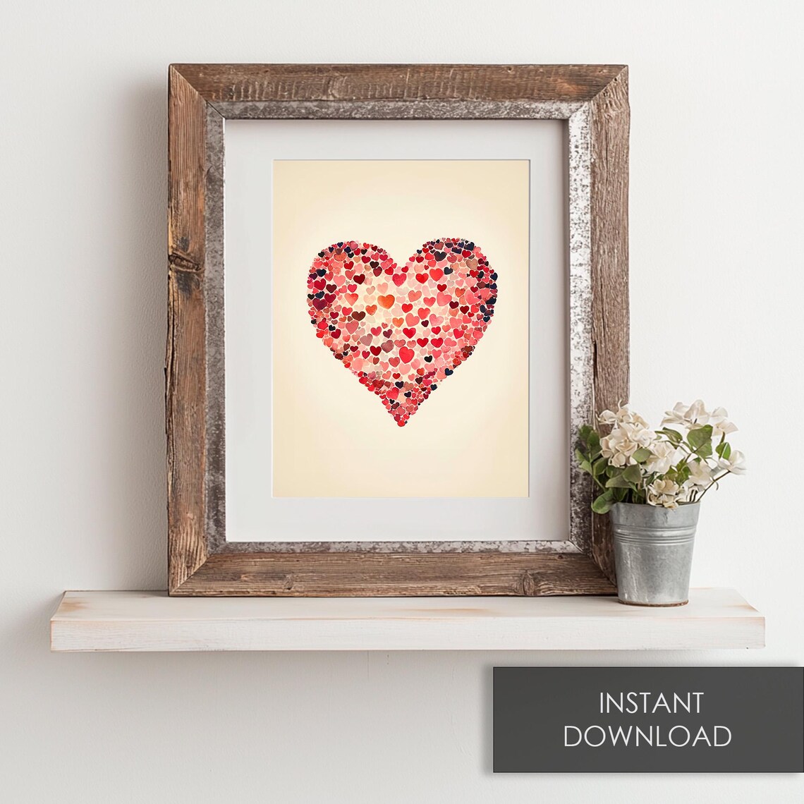 Watercolor Heart Made Of Tiny Colorful Hearts Valentines Day Print - Image 6