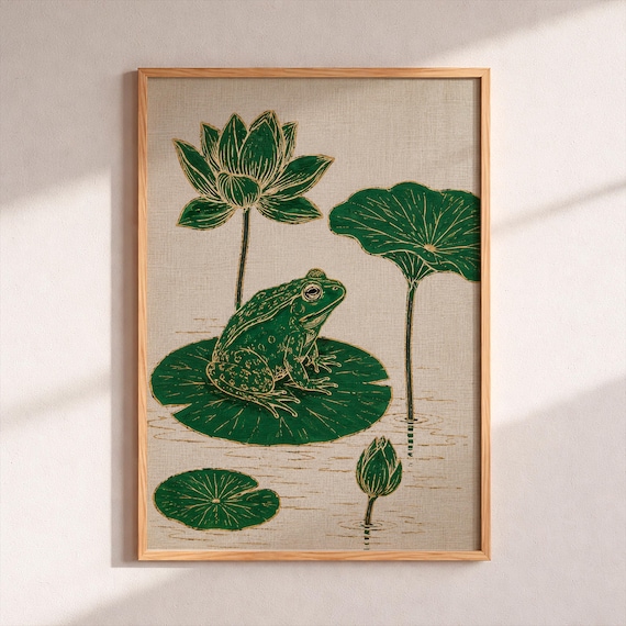 Japanese Frog Art Print, Vintage Woodblock Style
