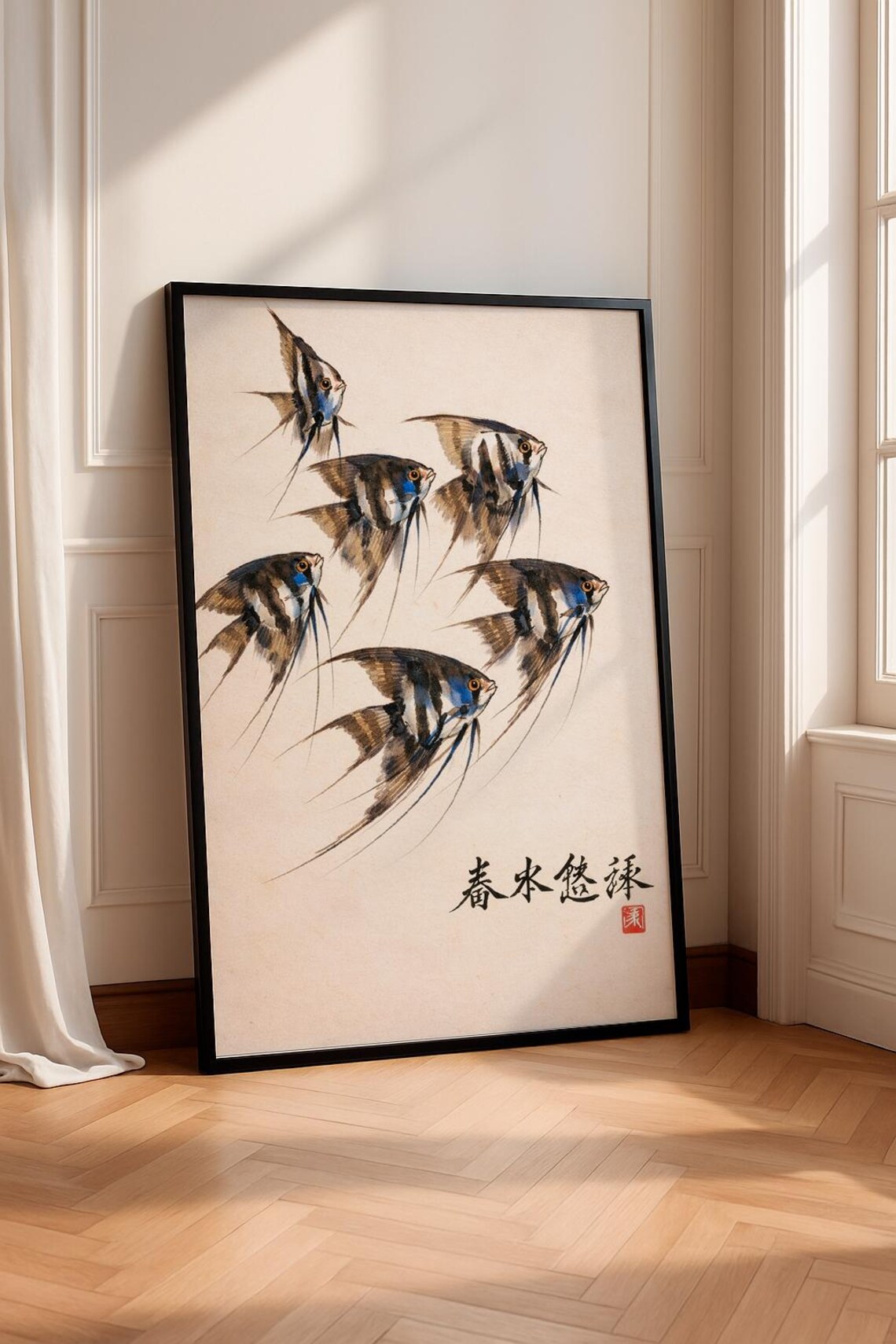 Angelfish Japanese Sumie Style Fish Illustration