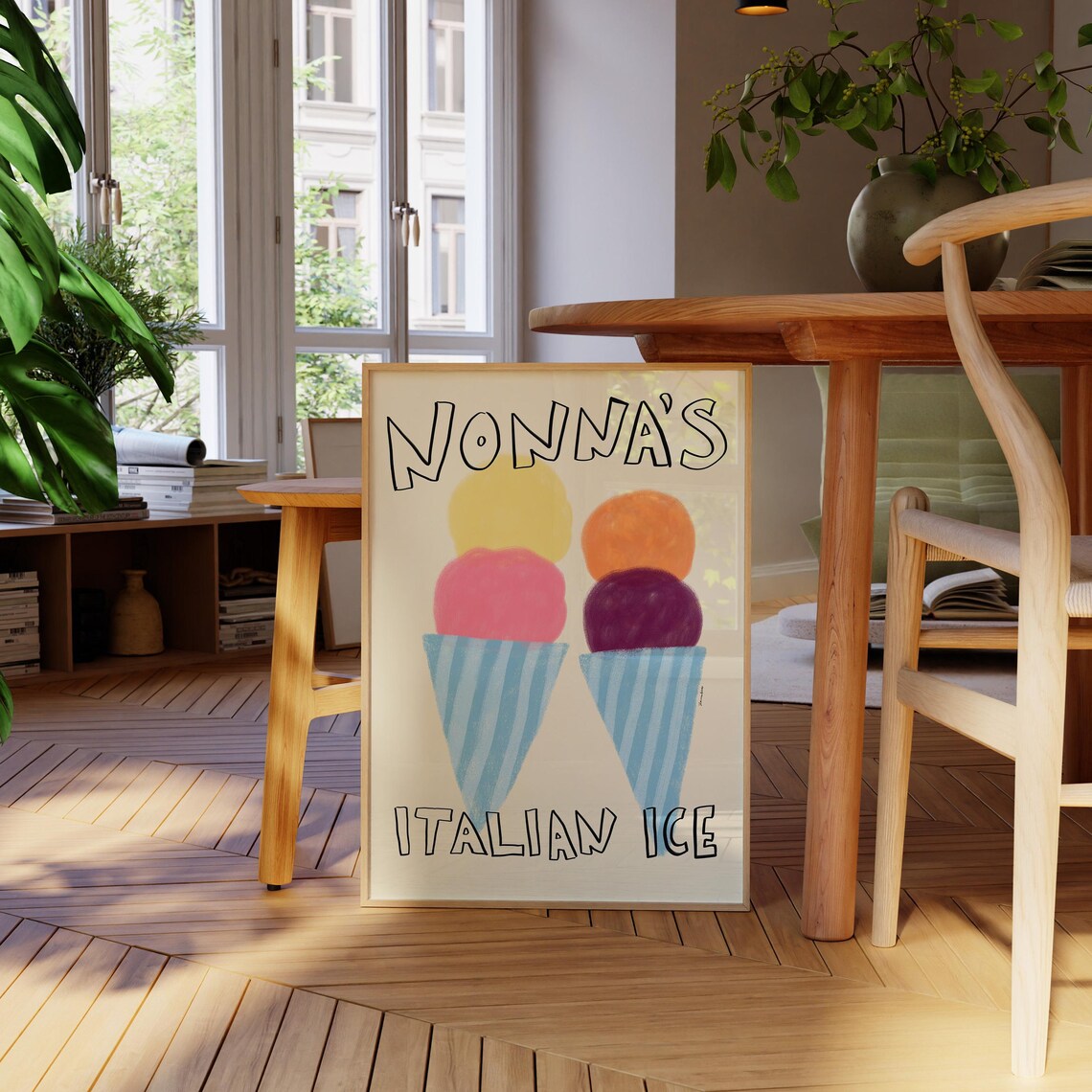 Nonnas Italian Ice Cream Cones Retro Food Typography Art Poster - Image 3