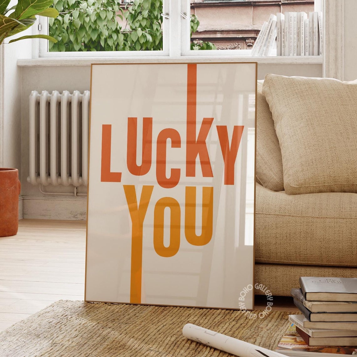 Lucky You Bold Retro Typography Orange Cream Minimalist Poster