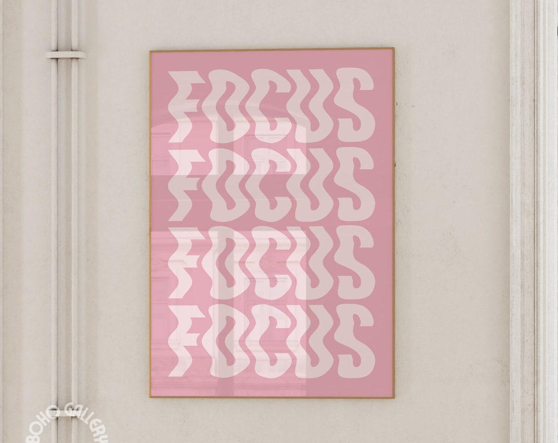 Focus Repeated Wavy Lettering On Pink Retro Typography Art Poster - Image 2