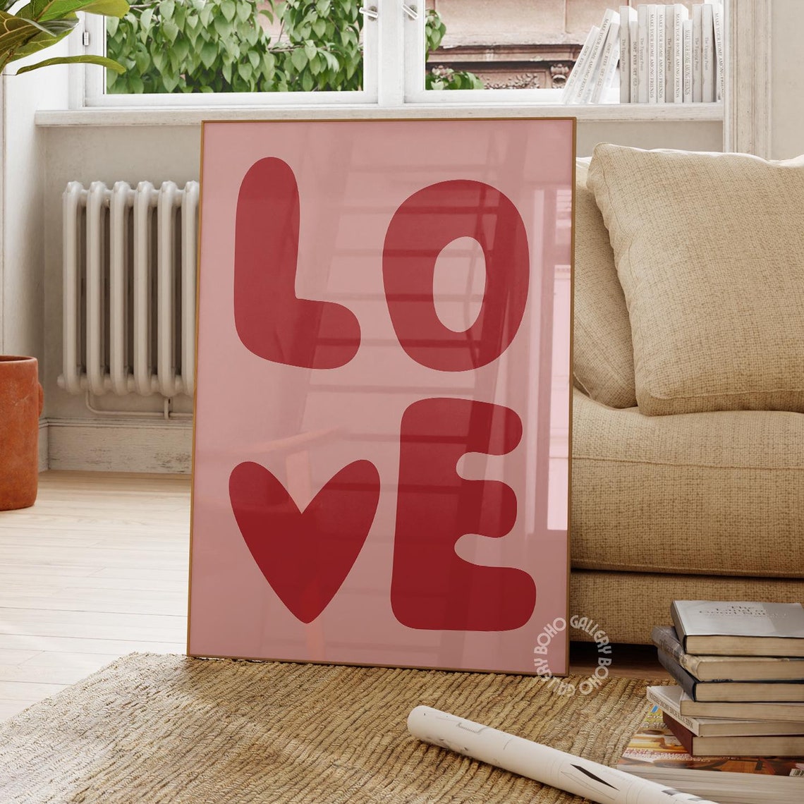 Red Pink LOVE Typography Heart Poster Retro Playful Style Decor - Image 3