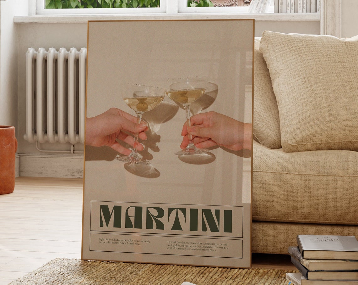 Classic Martini Cocktail Recipe Poster Retro Bar Cart Wall Decor