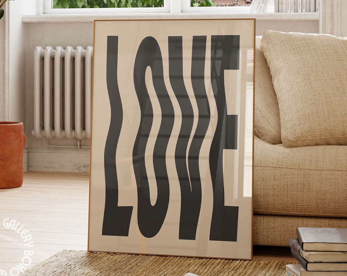 Love Black Typography Print, Trendy Retro Wavy - Image 3