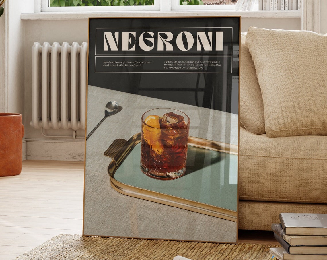 Negroni Cocktail Recipe Print Black Bar Cart Kitchen Wall Decor - Image 2