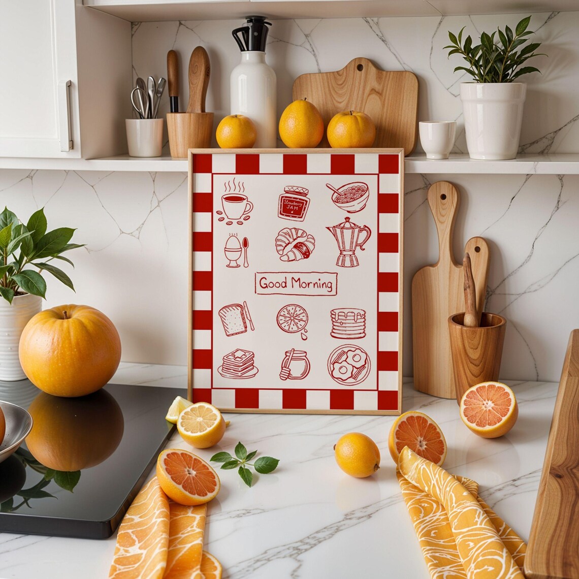 Breakfast Cafe Print - Red Gingham Kitchen Art - Image 3