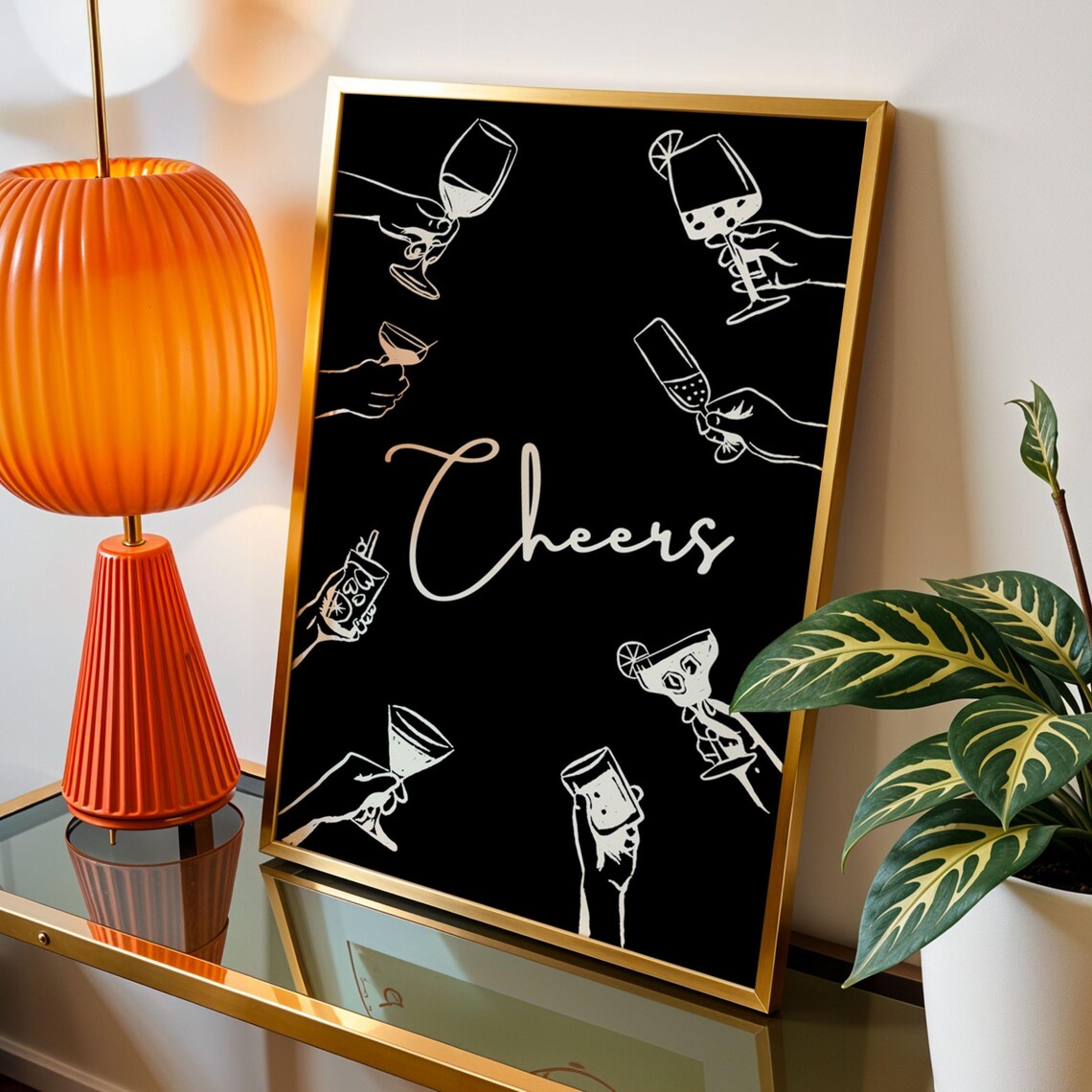 Cheers Retro Bar Cart Cocktail Poster, Preppy Decor - Image 3