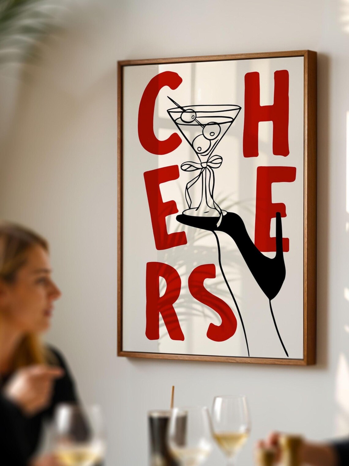 Cheers Retro Cocktail Art, Preppy Kitchen Decor - Image 3
