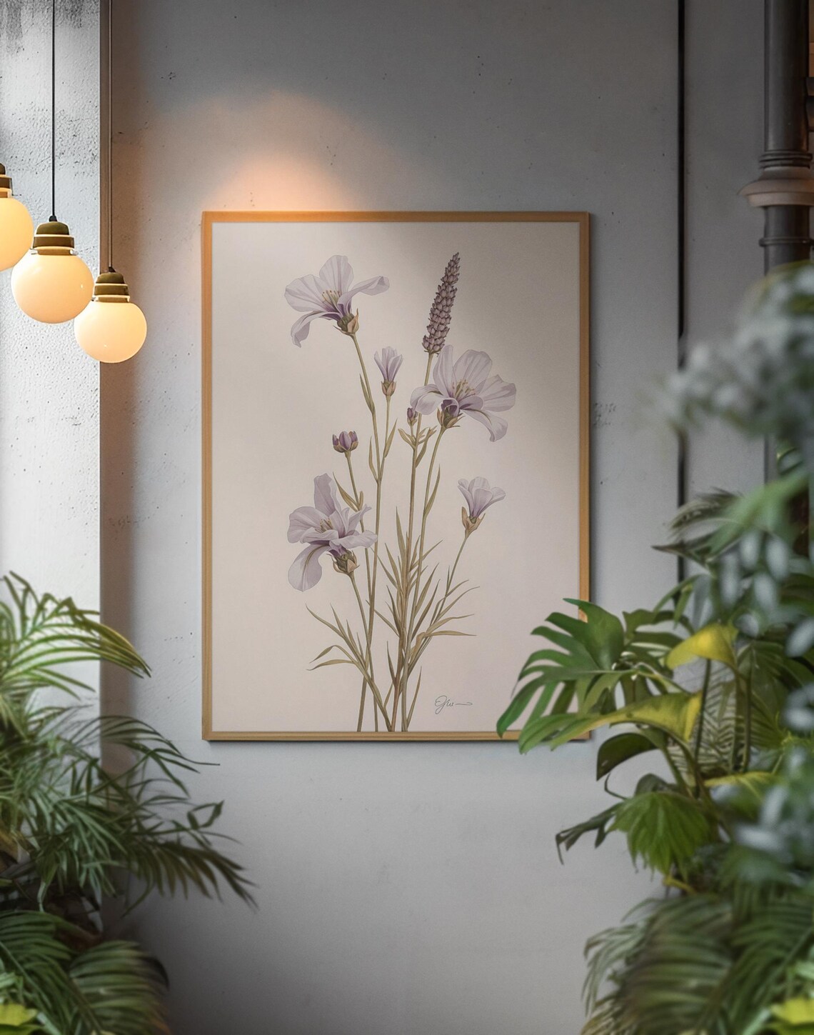 Soft Lavender Wildflowers Botanical Watercolor Illustration Poster