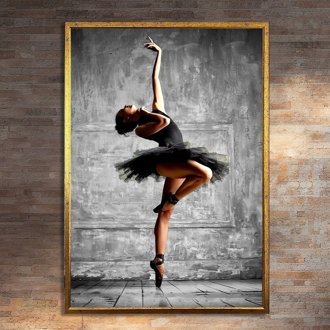 Elegant Ballerina in Black Tutu En Pointe Dramatic Dance Art Poster
