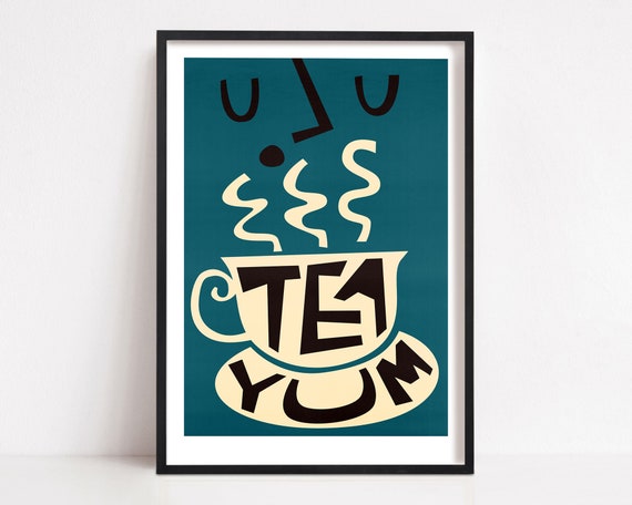 Retro Tea Print, Mid-Century Kitchen Art Poster