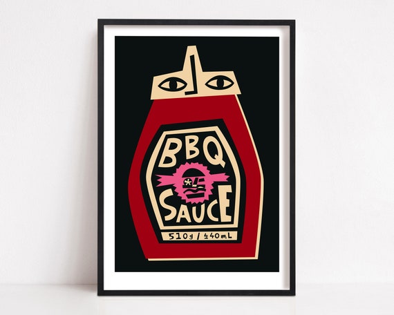 BBQ Sauce Kitchen Poster, Retro Mid Century Art Print