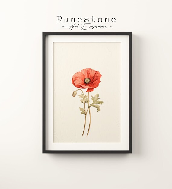Vintage Poppy Flowers Sketch Floral Boho Wall Art Botanical Minimalist Bohemian Hand Drawn Print