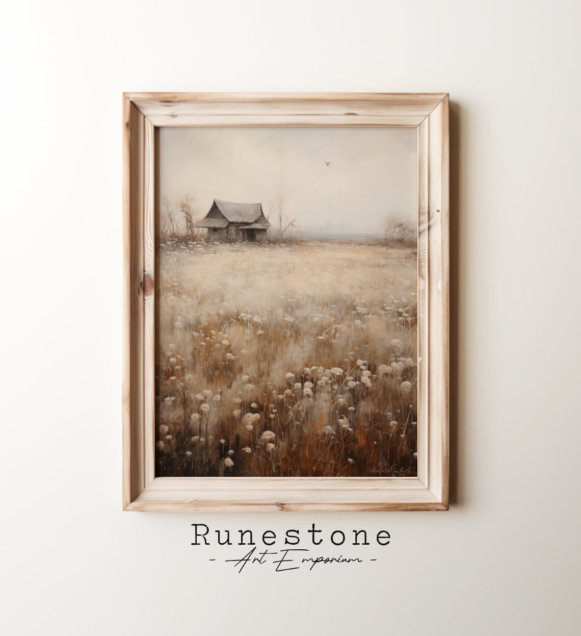 Lonely Old Homestead Cabin Dry Autumn Field Muted Vintage Print