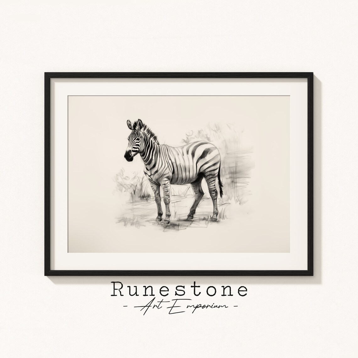Zebra Pencil Sketch Elegant Safari Animal Minimal Portrait Print