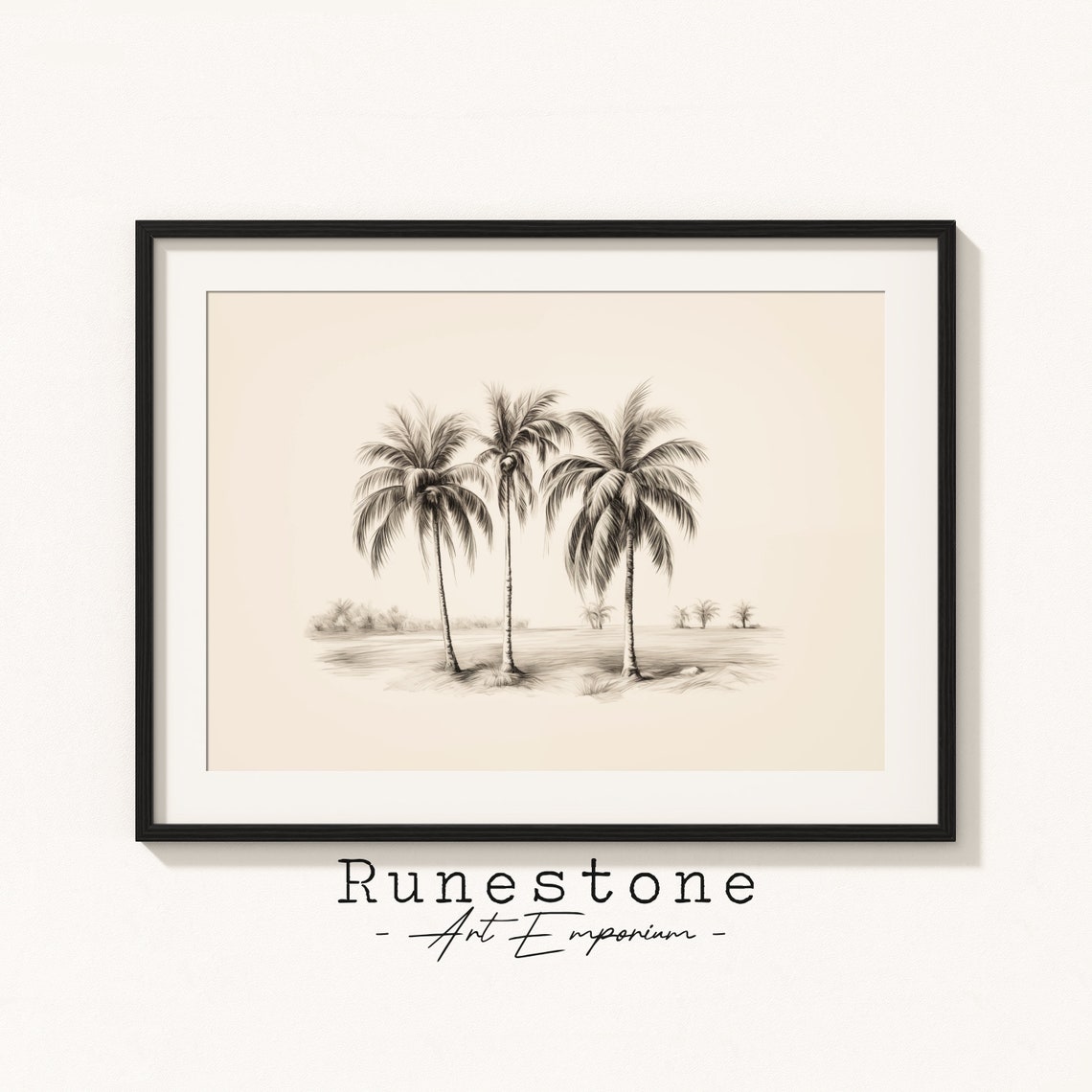 Three Palm Trees Minimal Pencil Sketch Tropical Neutral Print