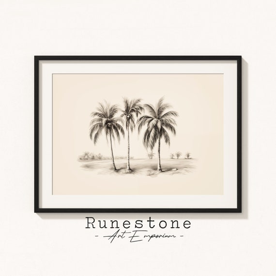 Desert Palms Sketch Print Tropical Wall Art Minimal Landscape Pencil Drawing Home Decor Neutral