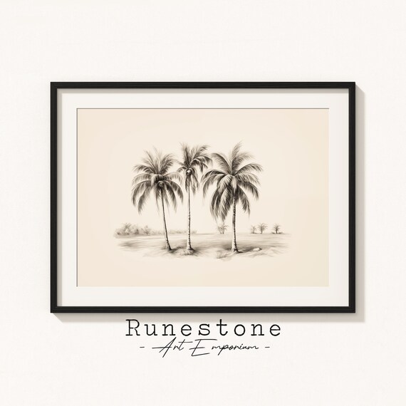 Three Palm Trees Minimal Pencil Sketch Tropical Neutral Print