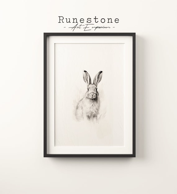 Vintage Rabbit Sketch Print Easter Wall Art Minimalist Antique Animal Drawing Spring Etching