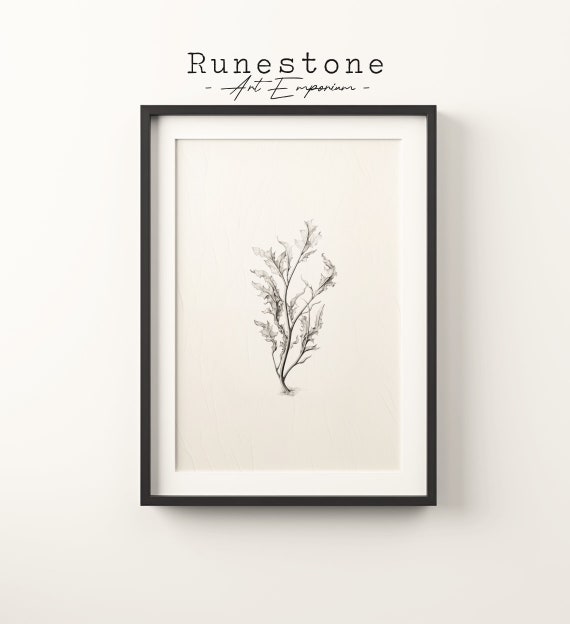 Seaweed Sketch Print Boho Tropical Wall Art Minimal Portrait Pencil Drawing Decor Neutral