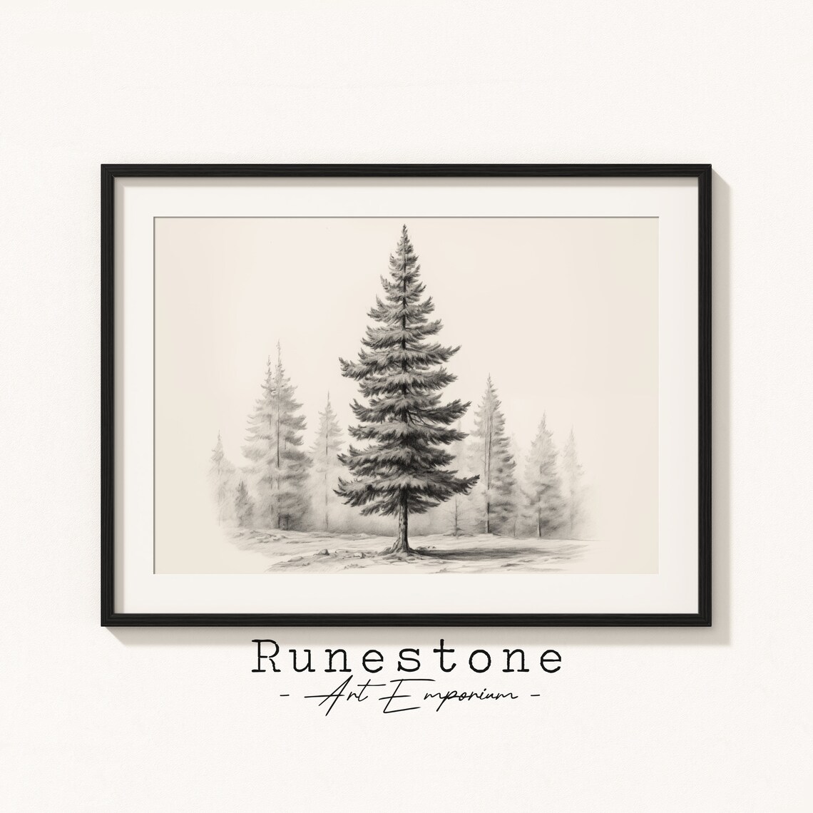 Fir Tree Botanical Sketch, Neutral Art Print
