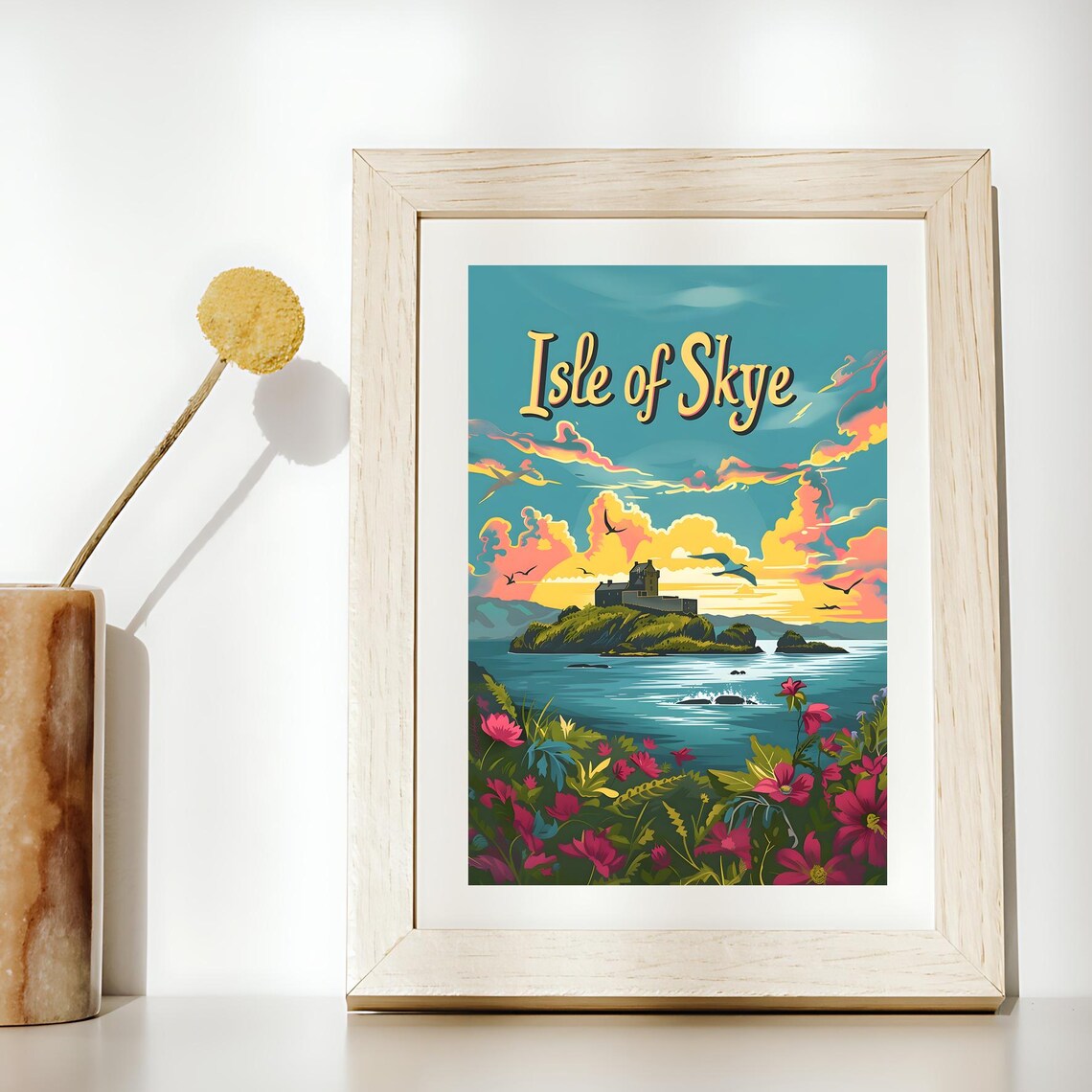Isle Of Skye Castle Sunset Vintage Travel Poster With Island Scene