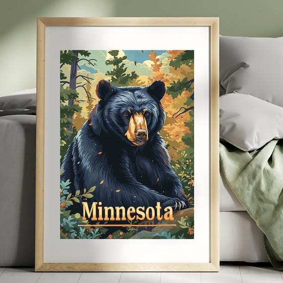 Minnesota Black Bear Vintage Travel Poster Wall Art Retro Instant