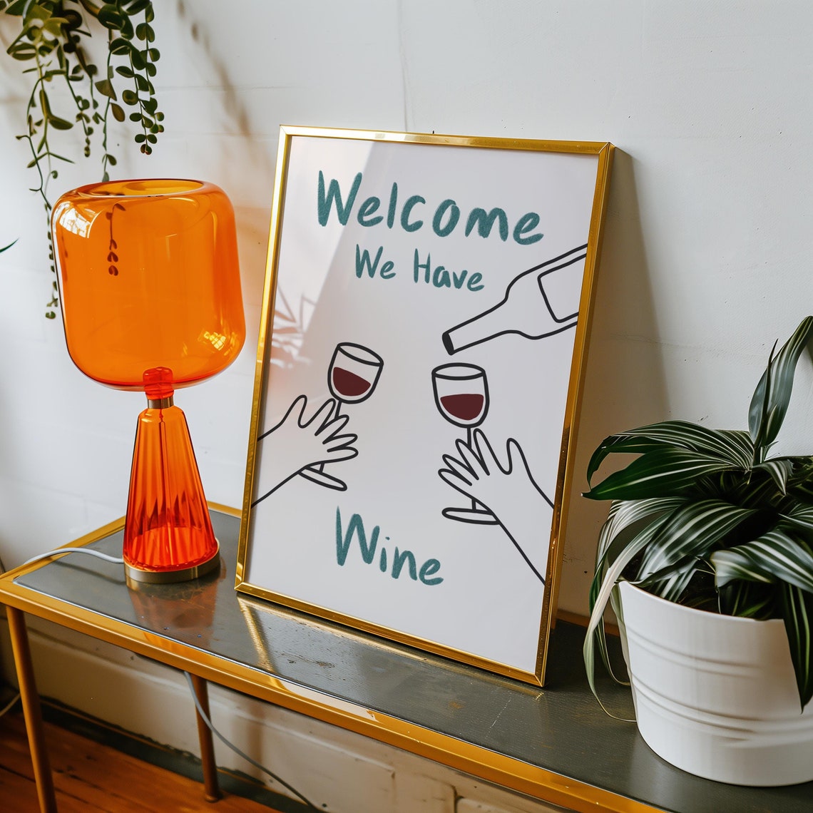 Welcome We Have Wine Poster with Red Wine Glasses Fun Kitchen Decor