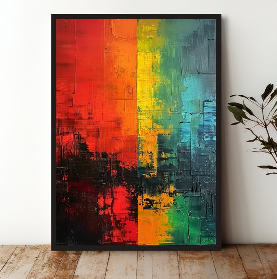 Abstract Color Block Wall Art Modern Textured Painting In Bold Colors Minimalist Decor For Living Room Bedroom Office