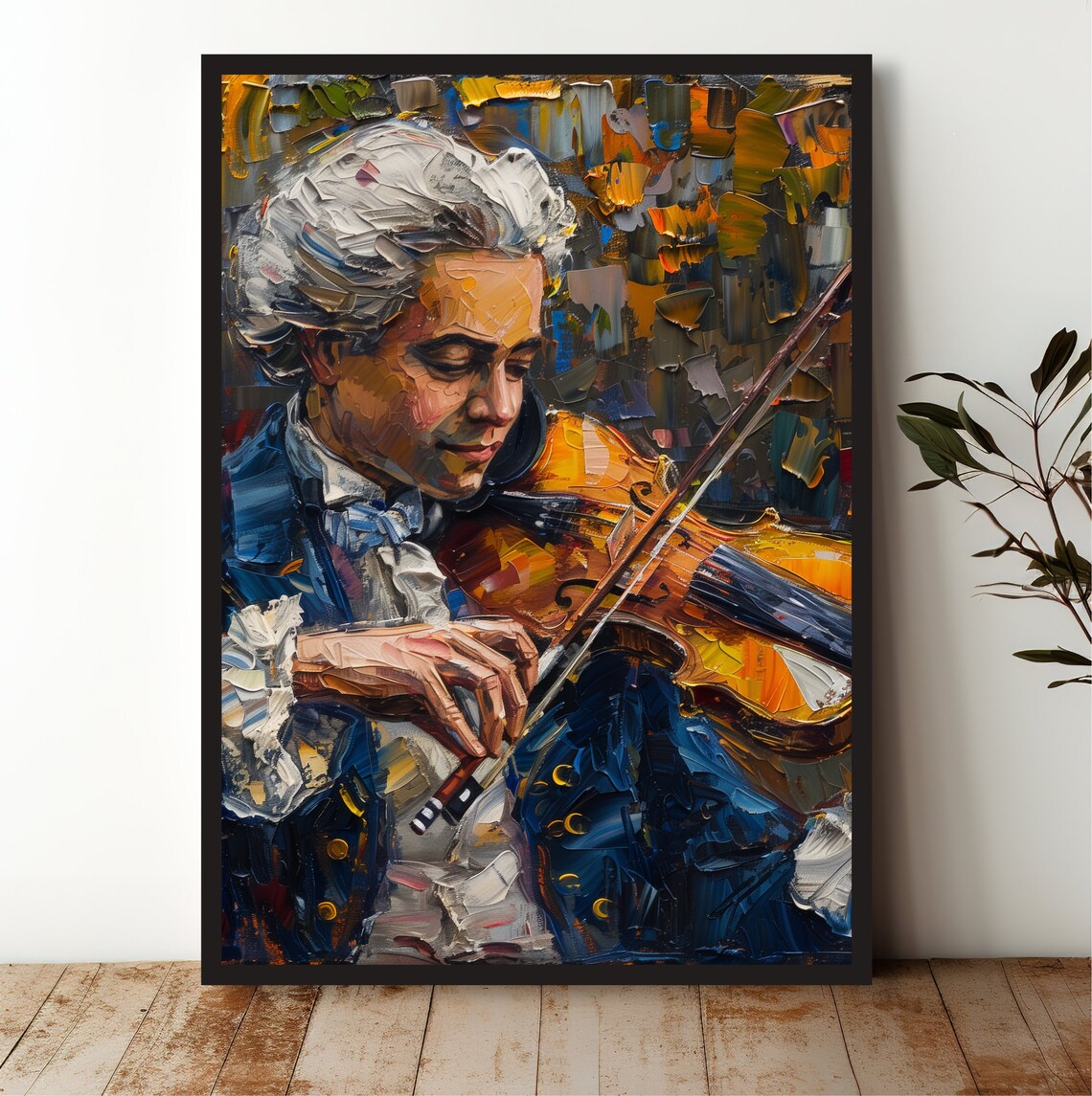 Classical Composer Playing Violin Impasto Oil Painting Music Decor Poster