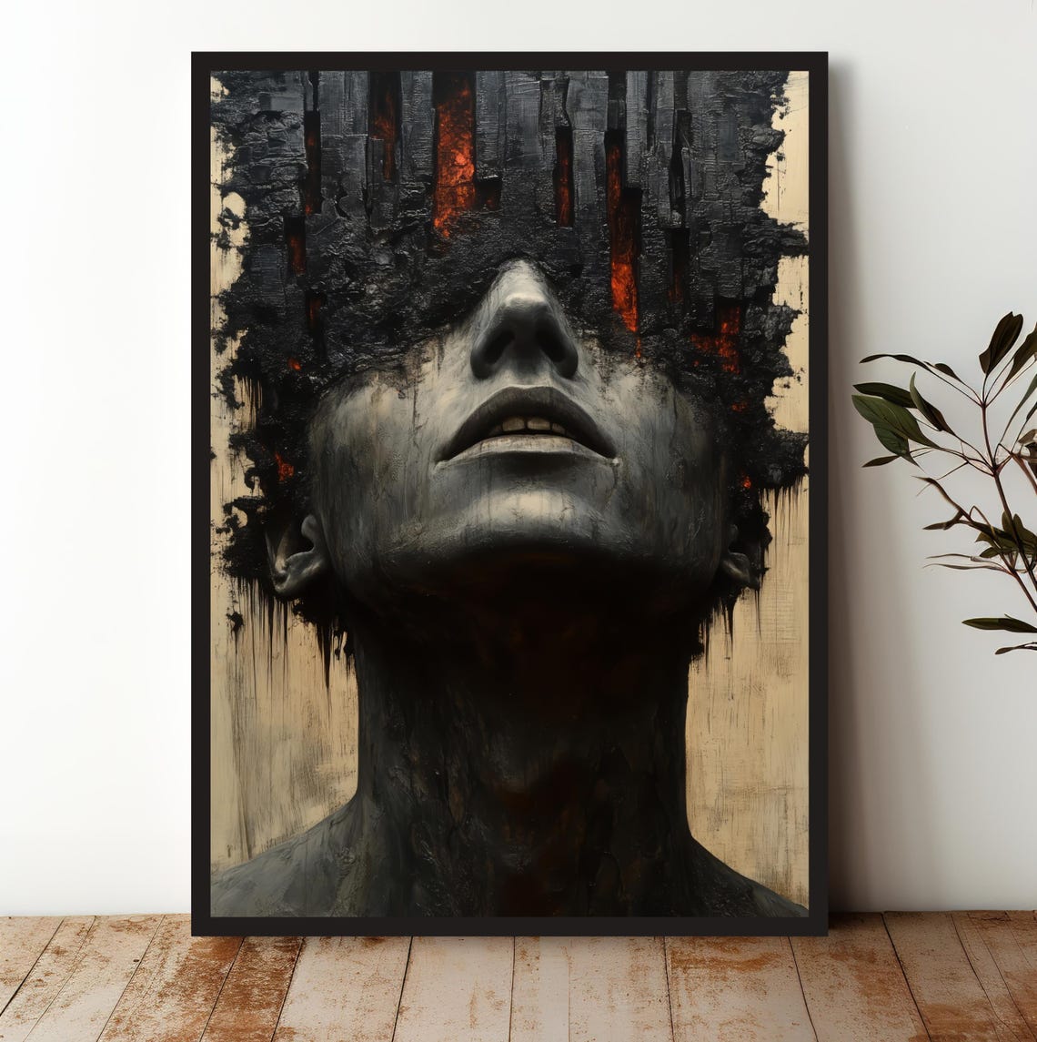 Abstract Expressionist Wall Art Print Featuring Dark Surreal Face Artwork Unique Emotional Gift For Art Lovers Museum Quality Home Decor