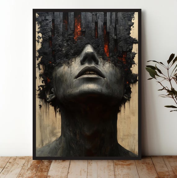 Abstract Expressionist Wall Art Print Featuring Dark Surreal Face Artwork Unique Emotional Gift For Art Lovers Museum Quality Home Decor