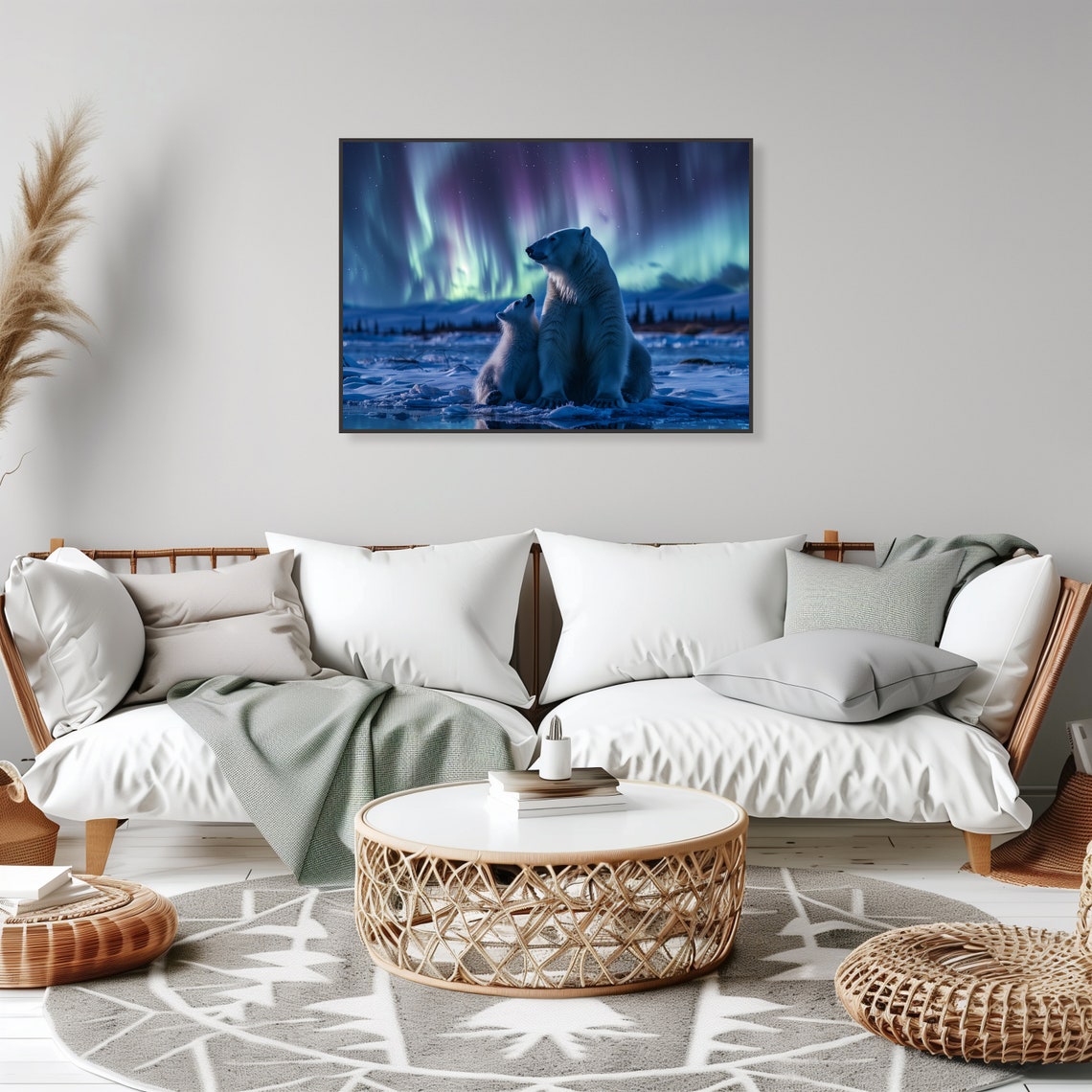 Polar Bear Cub Aurora Night Arctic Wildlife Portrait Art Poster - Image 2